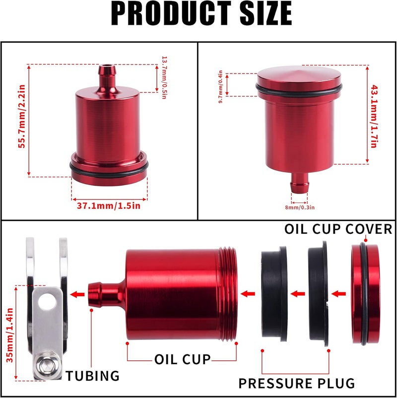MRELC Universal Motorcycle Aluminum Brake Fluid Reservoir Oil Cup Fit For Yamaha Kawasaki Honda Suzuki BMW and more (Red) - Image 4
